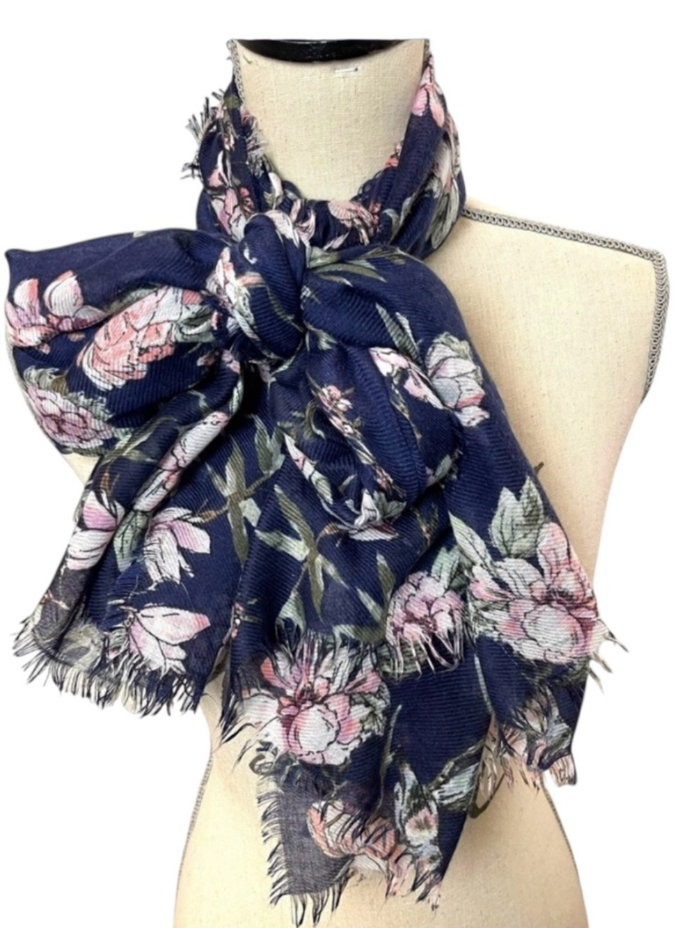 Navy/Pink Floral Design Scarf Wrap (36"x74")